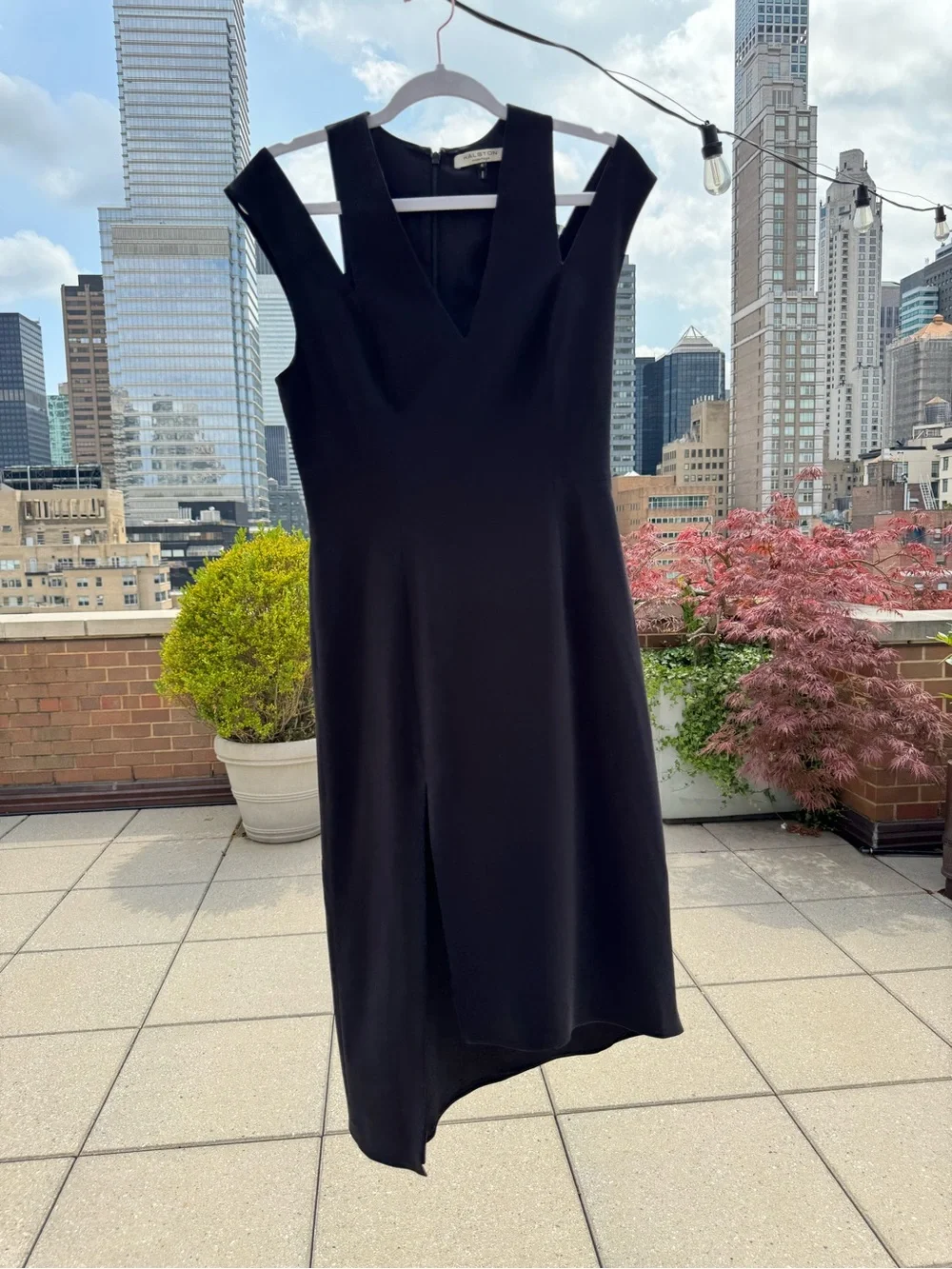 Halston Heritage Black Asymmetrical Midi Dress - Picture 7 of 7